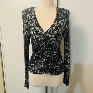 Black Floral Long Sleeve Top